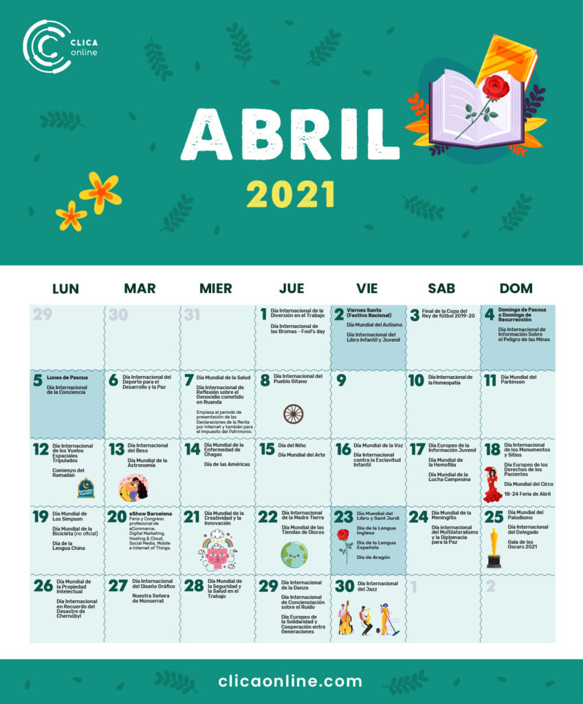 Fechas clave abril - Calendario Marketing digital 2021 Clicaonline.com