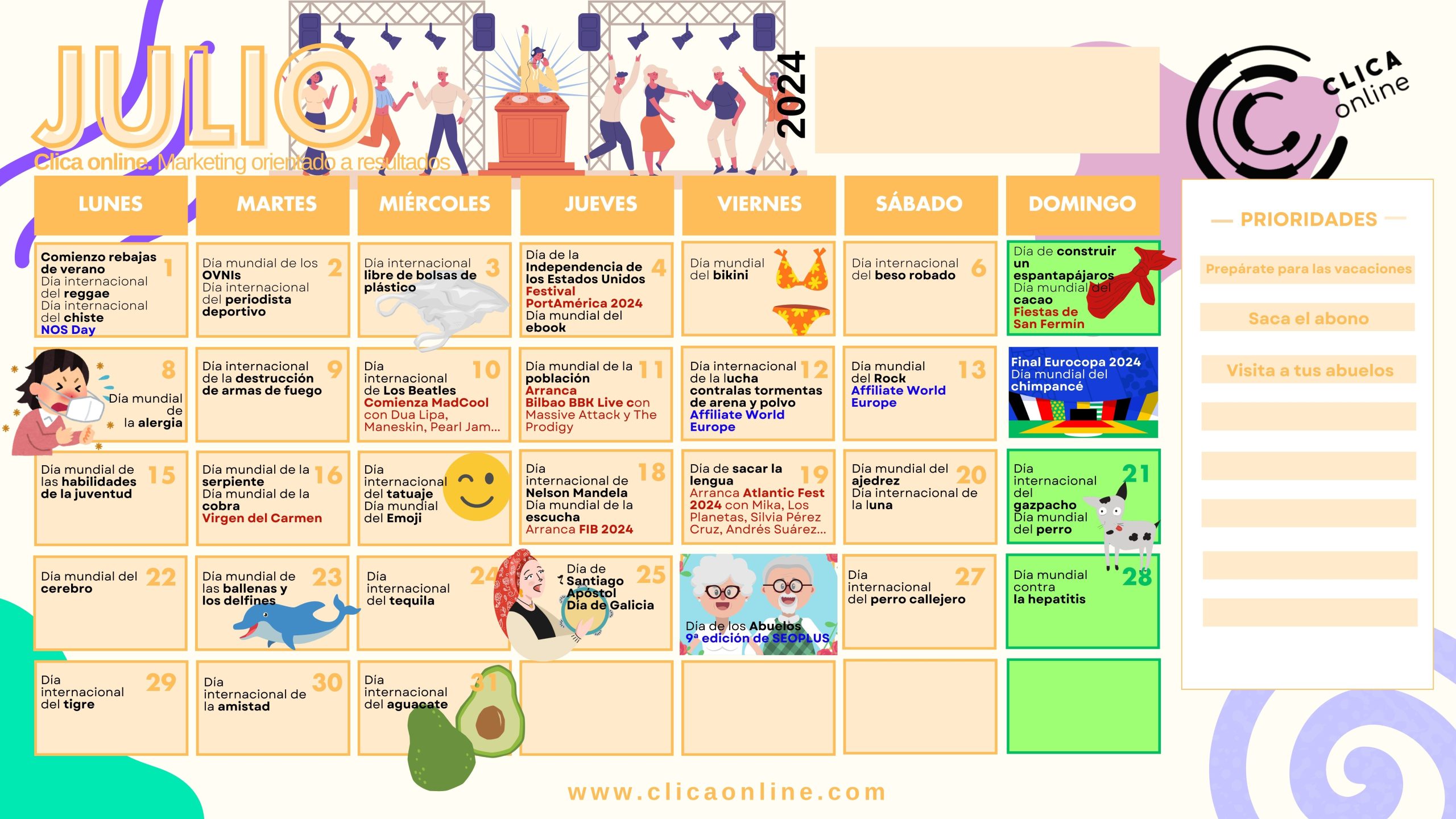 calendario julio 2024