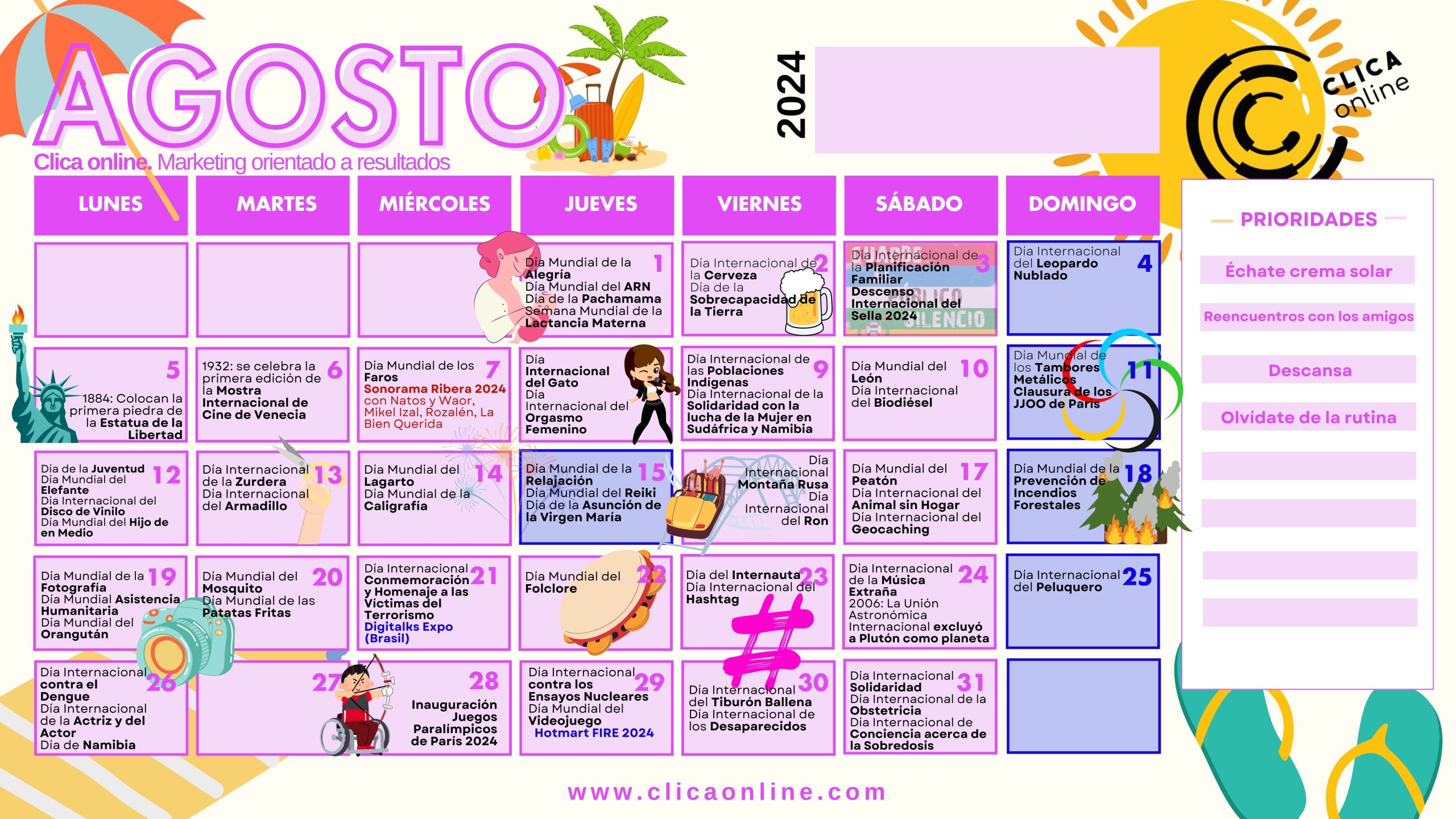 Calendario agosto 2024